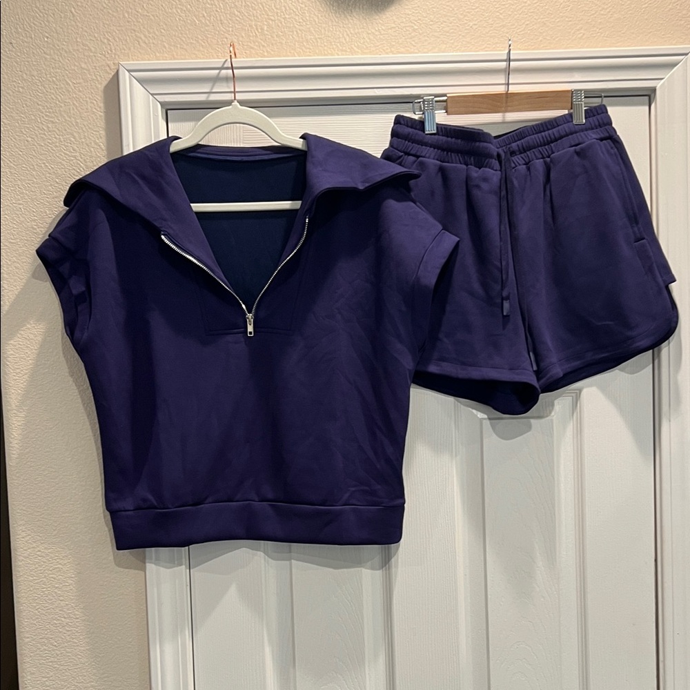 Purple Zip-Up Top and Shorts Set -medium